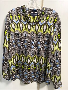 Jones New York XL Green Blue Black Geometric Blouse Button-down shirt satin